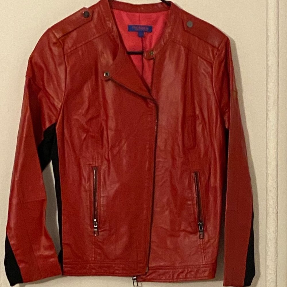 red and black leather jacket